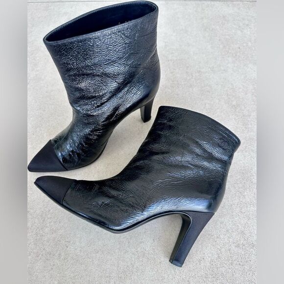 Chanel CC Logo Crumpled Calfskin Satin Cap Toe Short Ankle Boots EU 38.5 US7.5-8 - Picture 11 of 12